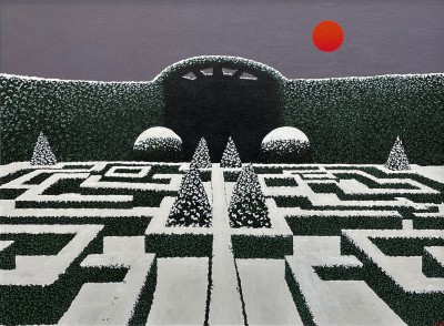 Winter-Garden-at-Sunset painting by artist Michael Kidd